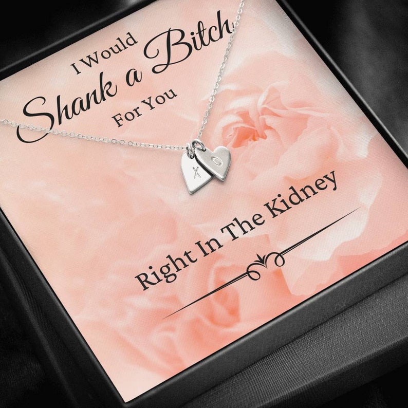 Best Friend Gift I Would Shank a Bitch for You BFF Gift Funny Birthday Gift Idea, Funny Gift for Friend Initials Hearts Necklace