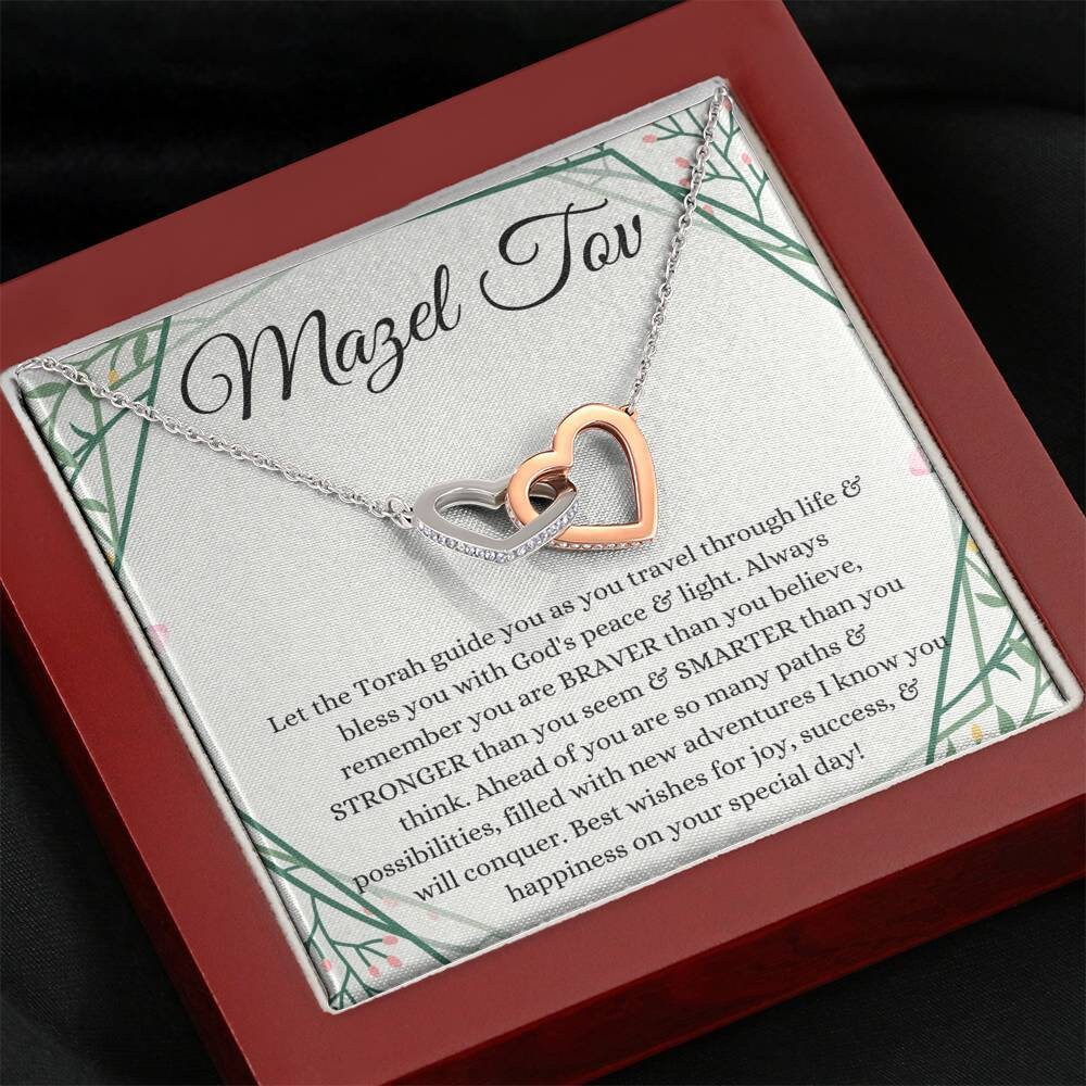 Interlocking Hearts Bat Mitzvah Gift Necklace Mazel Tov