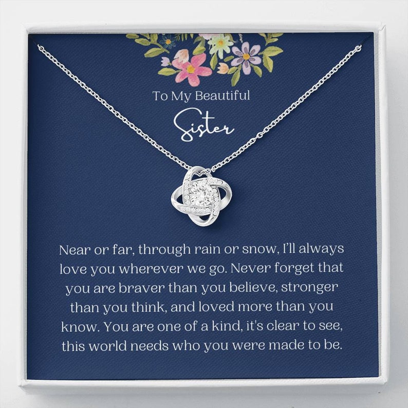 Message Card Jewelry Love Knot Necklace Christmas Gift Sister Gift From Sister Birthday Gift From Brother To My Sister Gift For Sister