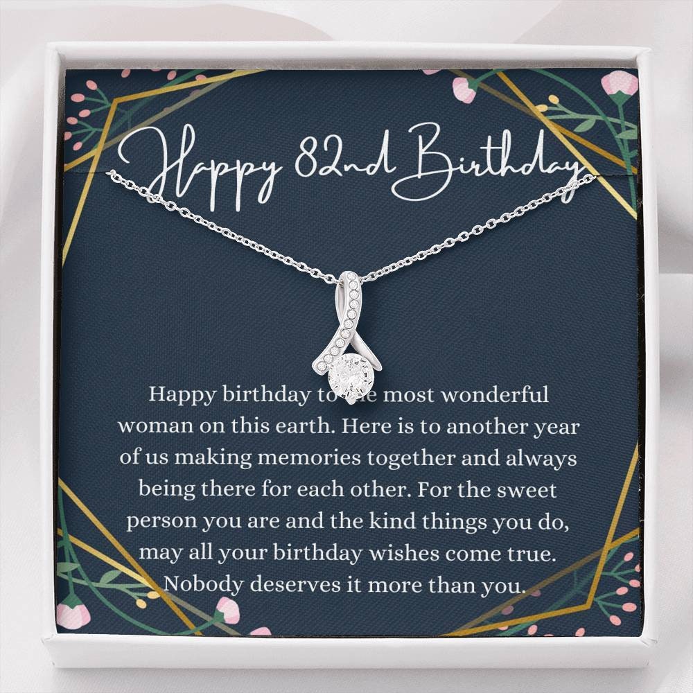 Petit Ribbon Happy 82nd Birthday Necklace With Message Card | Etsy
