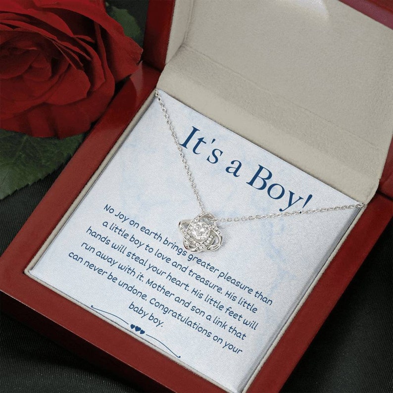 Love Knot Its A Baby Boy New Mom Necklace New Mom Gift Etsy