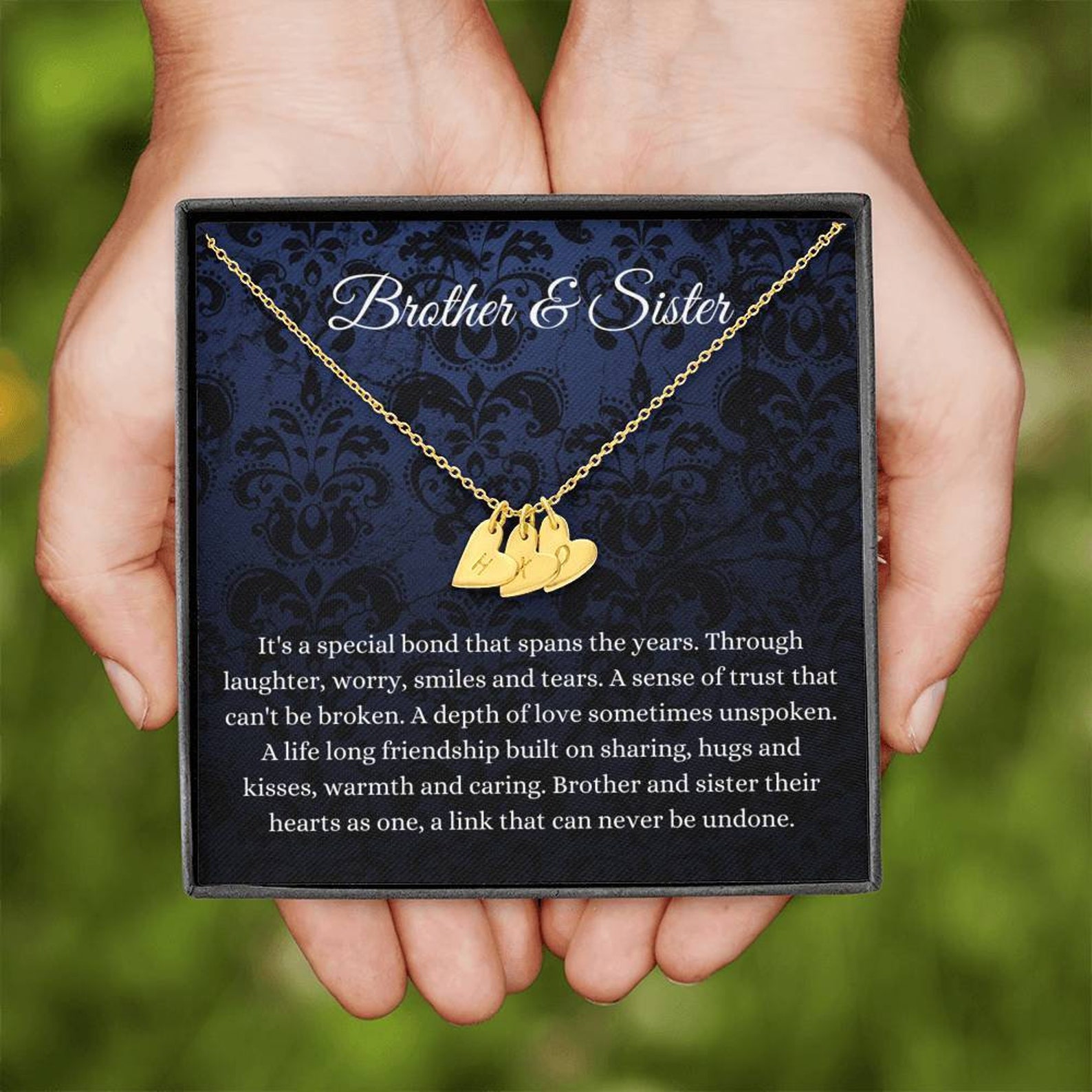 Initials Hearts Necklace Brother And Sister Necklace Gift Etsy