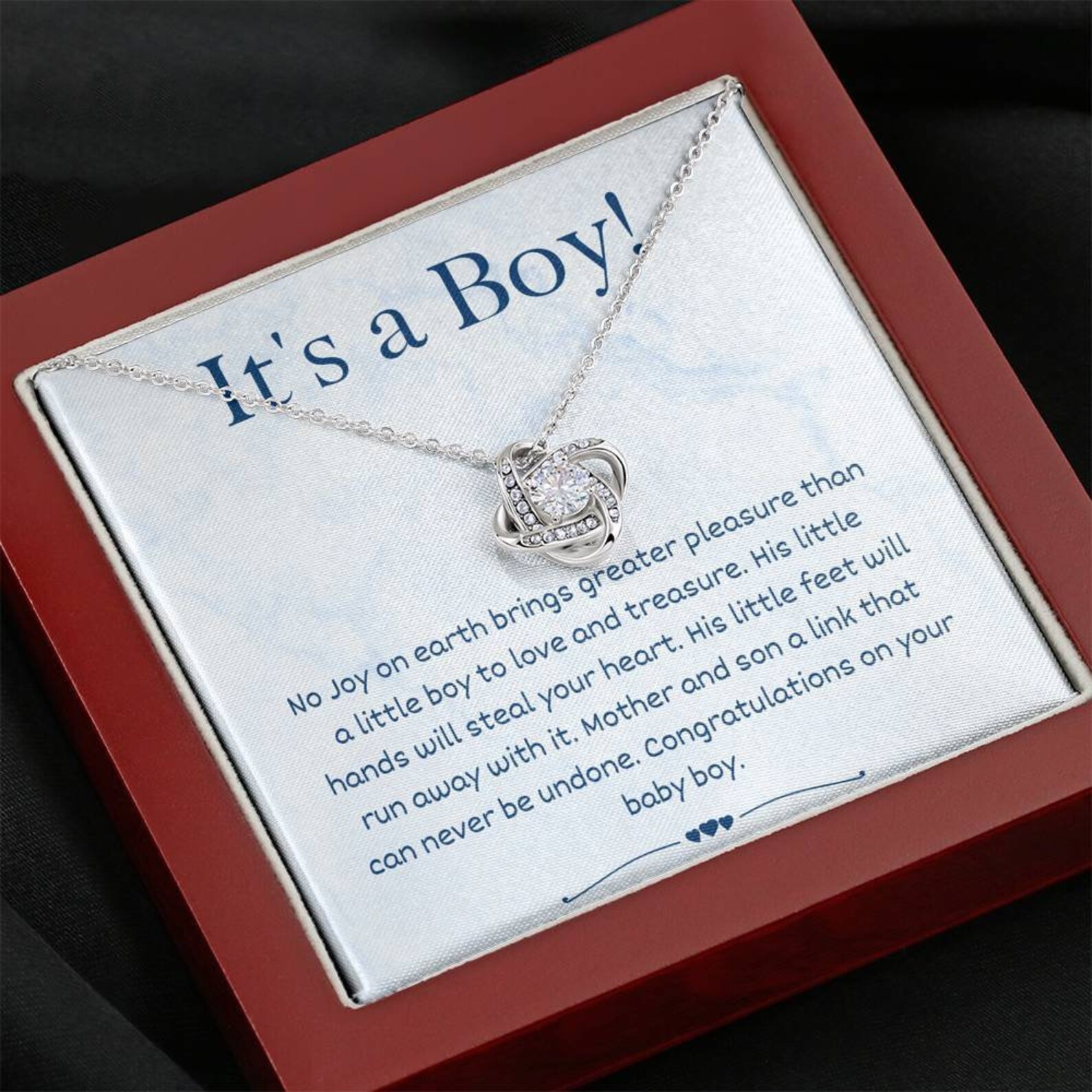 Love Knot Its A Baby Boy New Mom Necklace New Mom Gift Etsy