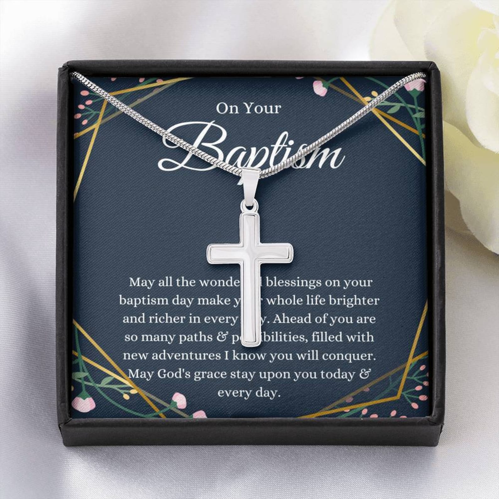 Cross Baptism Gift Baptism Necklace Adult Baptism Gift Etsy