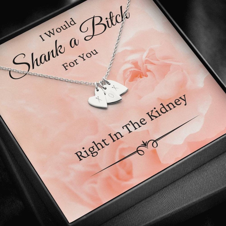 Best Friend Gift I Would Shank a Bitch for You BFF Gift Funny Birthday Gift Idea, Funny Gift for Friend Initials Hearts Necklace