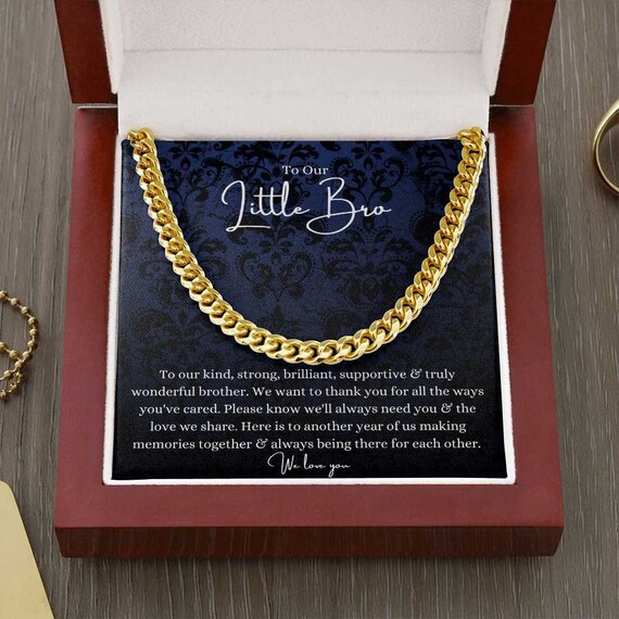 Little Brother Cuban Chain Necklace, Best Little Brother Christmas Gifts, Little Bro Birthday Gifts from Siblings to Little Brother Present