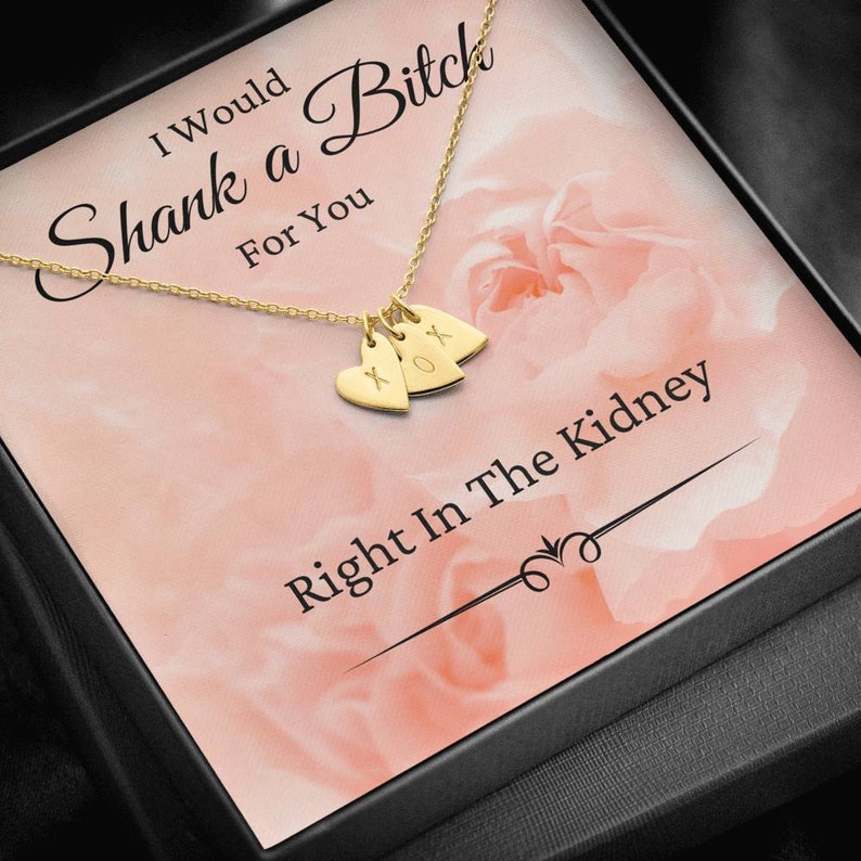Best Friend Gift I Would Shank a Bitch for You BFF Gift Funny Birthday Gift Idea, Funny Gift for Friend Initials Hearts Necklace