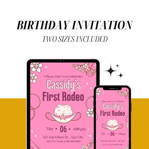 Pink White Rodeo Birthday Invitation | 1st Birthday Editable Canva Template | Digital Download