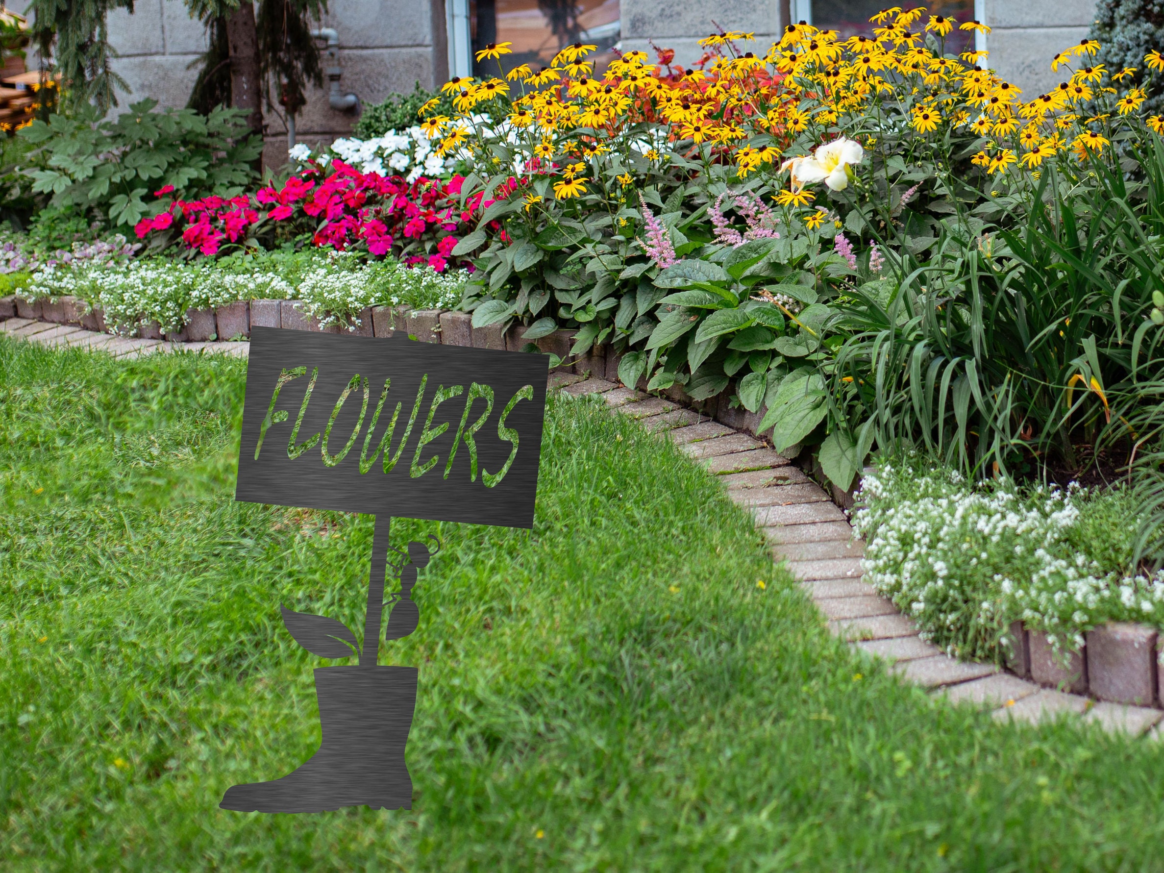 Garden Sign Flower Bed Flowers Sign Metal Sign Flowers Etsy