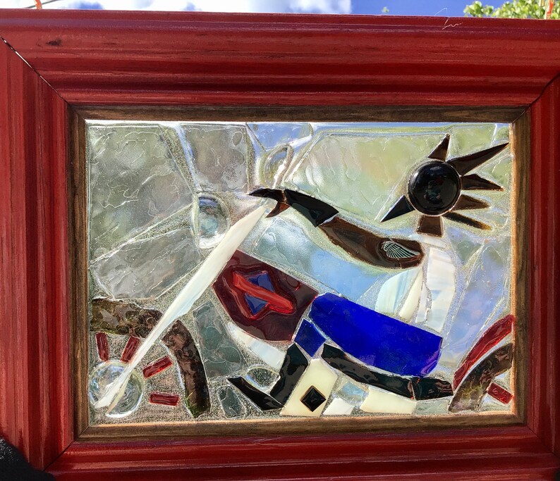 Biker on Motorcycle stained glass mosaic Suncatcher Biker | Etsy