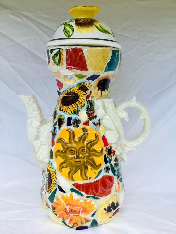 Teapot Cremation Urn Mosaic Vase Sun Sunflowers Etsy