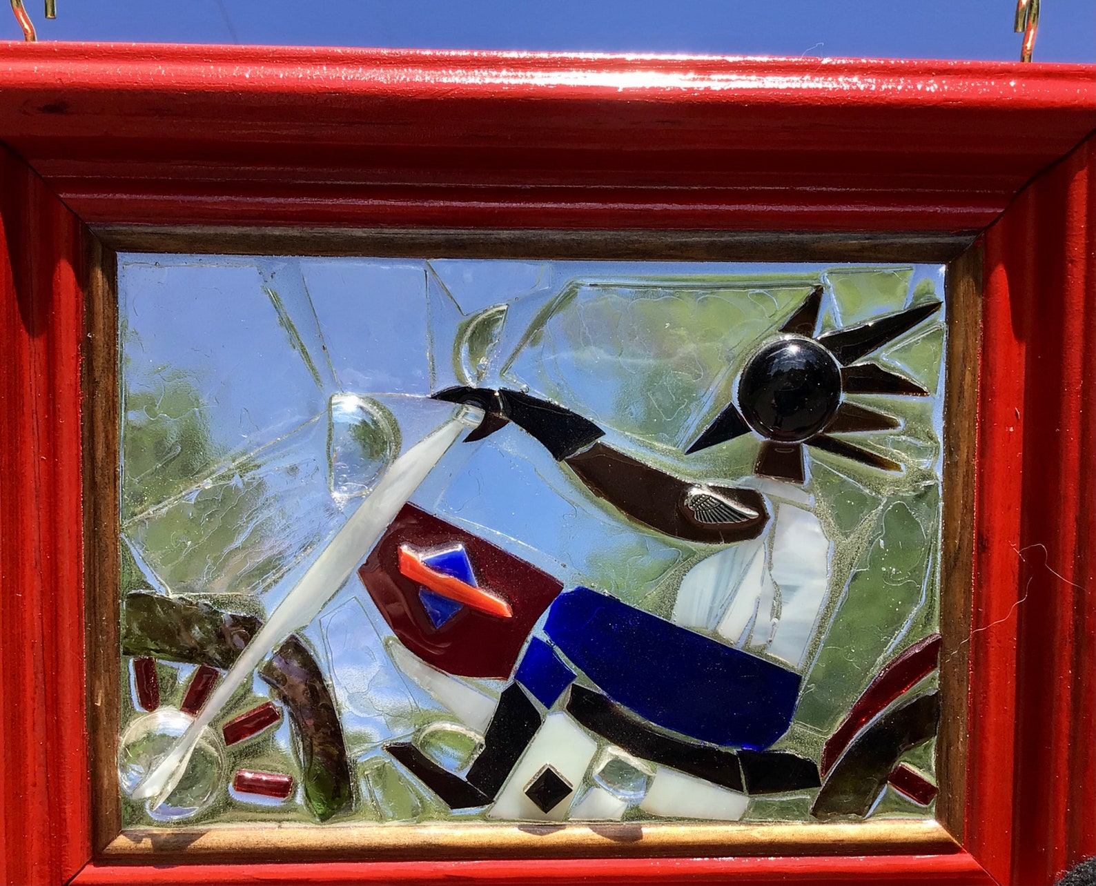 Biker on Motorcycle stained glass mosaic Suncatcher Biker | Etsy