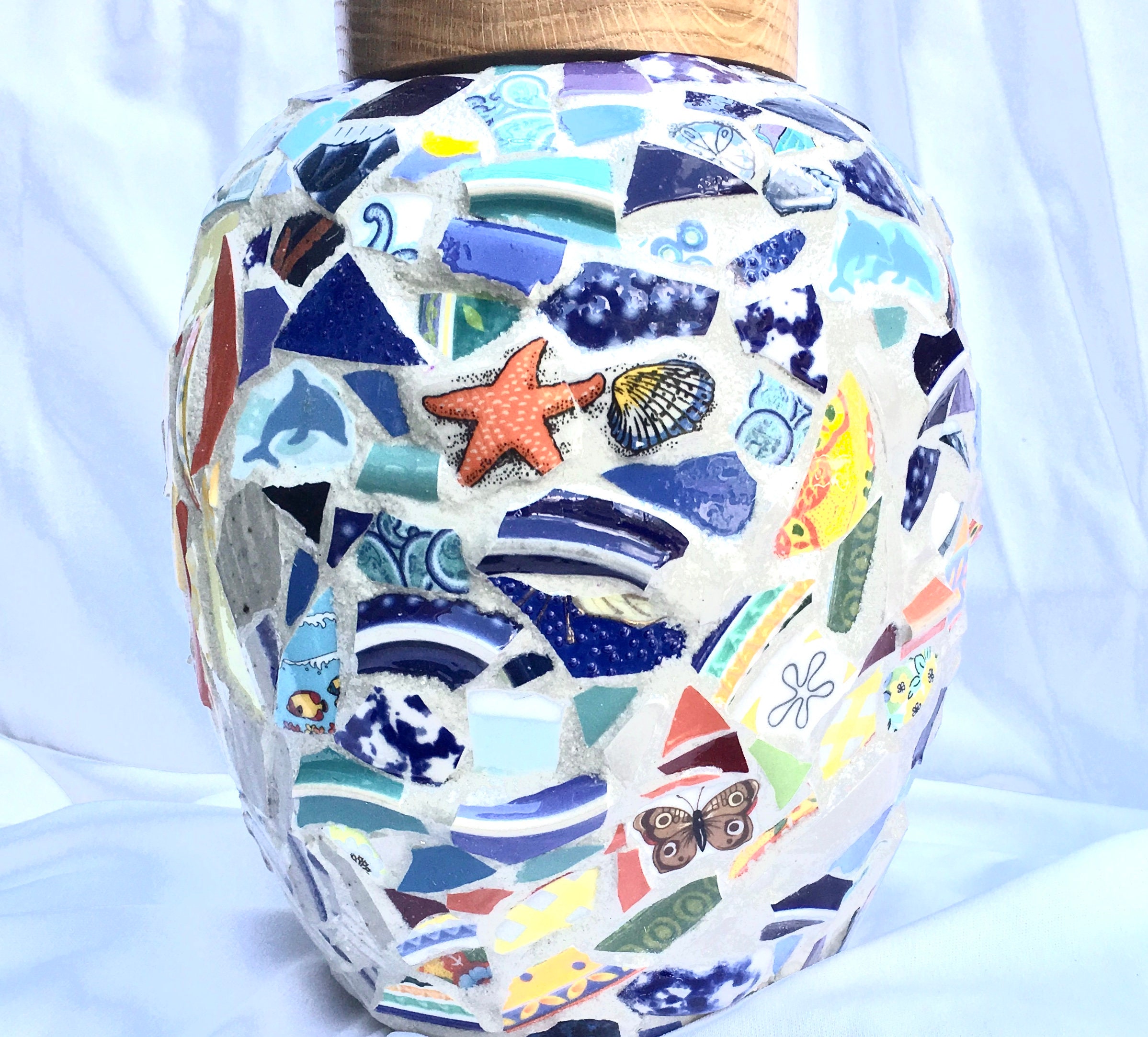 Mermaid Memorial Urn Mosaic Vase one of a kind Beachy Etsy