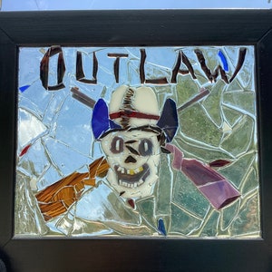 Outlaw skull stained glass mosaic Suncatcher
