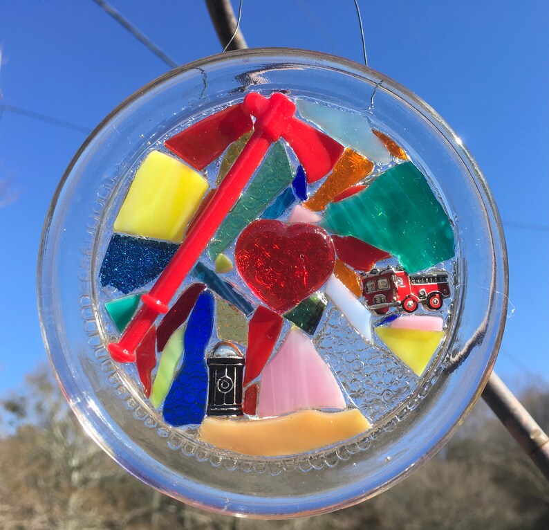 Fireman Gift Stained Glass Mosaic Suncatcher