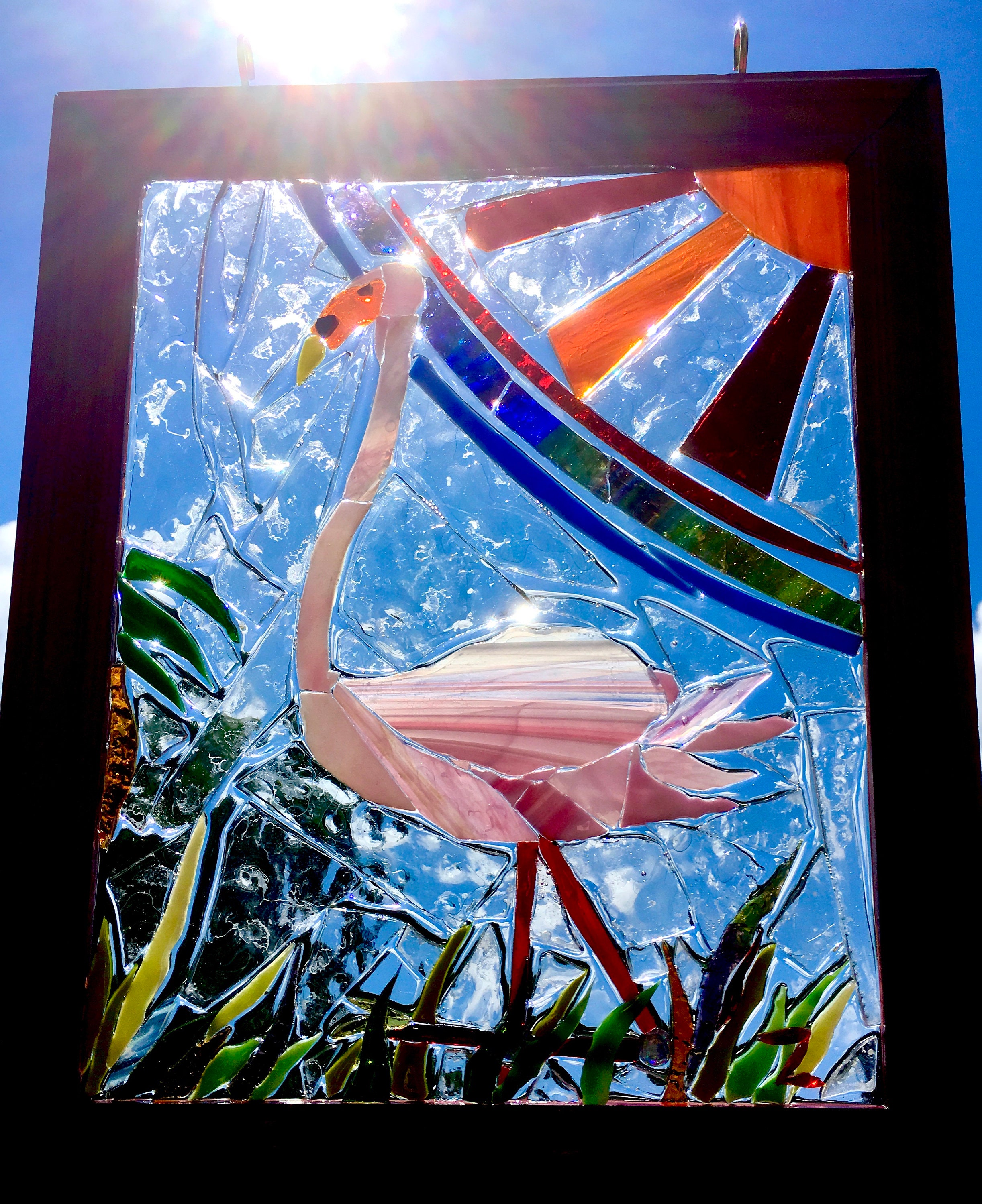 Flamingo stained glass mosaic sun catcher | Etsy