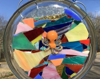 Octopus stained glass mosaic Suncatcher