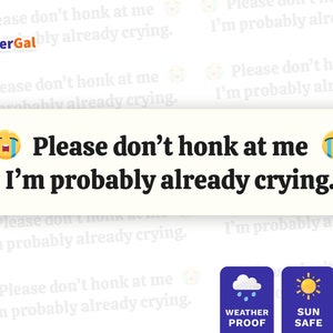Please don&#39;t honk at me I&#39;m probably already crying - Funny Bumper Sticker - TikTok Meme - 5 year outdoor life