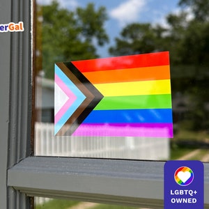 Front-Adhesive PRIDE Sticker LGBTQ+ Progress Pride Flag | For Inside Windows Facing Out | Queer Owned  Sticker Shop | Woman-owned Business
