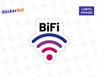 Bisexual Pride Tech Industry Work Sticker "Bifi" Wifi | Bi pride Funny Laptop Sticker | WATERPROOF | LAMINATED | 5+ Yrs Outdoors