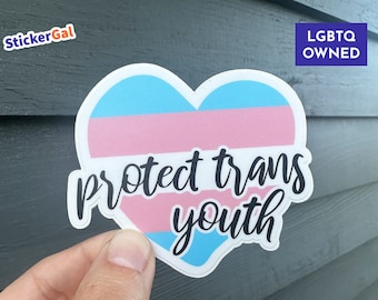 Protect Trans Youth Sticker | Heart, Waterproof Vinyl