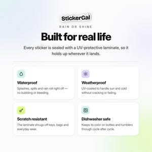 Built for real life info card for the funny yoga sticker, waterproof and dishwasher safe vinyl decal