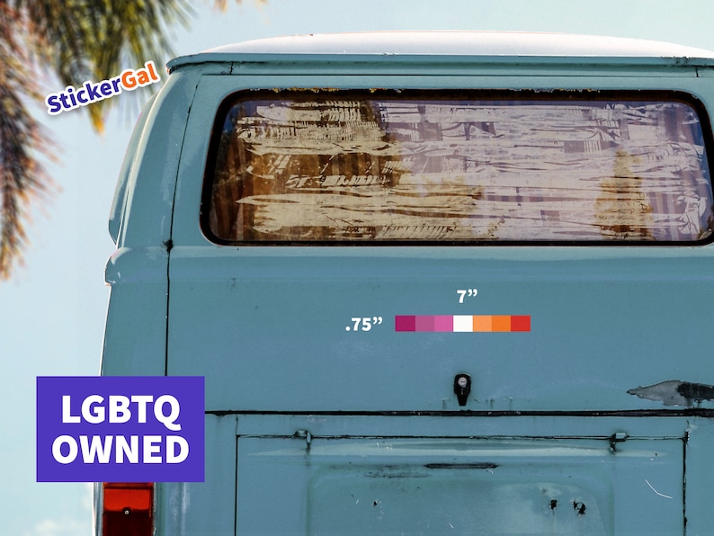 May include: A rectangular sticker featuring a horizontal gradient of six color blocks ranging from dark pink to orange. The sticker measures 7 inches in width and 0.75 inches in height. The text StickerGal appears in the top left corner.