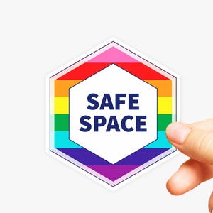 Safe Space Laminated Sticker – Rainbow Pride Welcome Sign