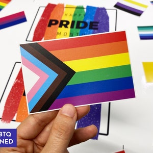 Premium Durability Progress Flag | WATERPROOF | uv-LAMINATED | Four Sizes | Pride Bumper Sticker | Laptop Decal | Door Decal | LGBTQ Owned