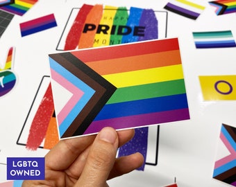 Premium Durability Progress Flag | WATERPROOF | uv-LAMINATED | Four Sizes | Pride Bumper Sticker | Laptop Decal | Door Decal | LGBTQ Owned