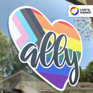 Ally Pride Heart Sticker – Laminated Window Decal, Welcome Sign