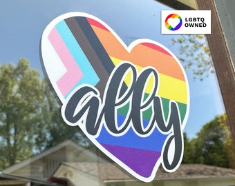 Ally Pride Sticker Door Decal - Pride Window Sticker | LAMINATED | Ally Welcome Sign For Business or Home | Queer Owned Small Business