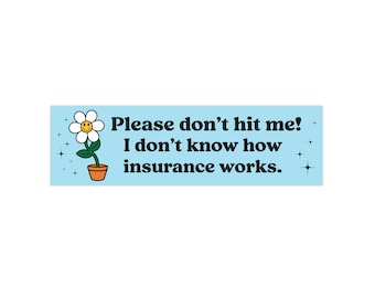 Please don't hit me! I don't know how insurance works. |  Funny TikTok Meme Bumper Sticker | Won't Fade-Sun Safe | Easy Peel & Bubble Free