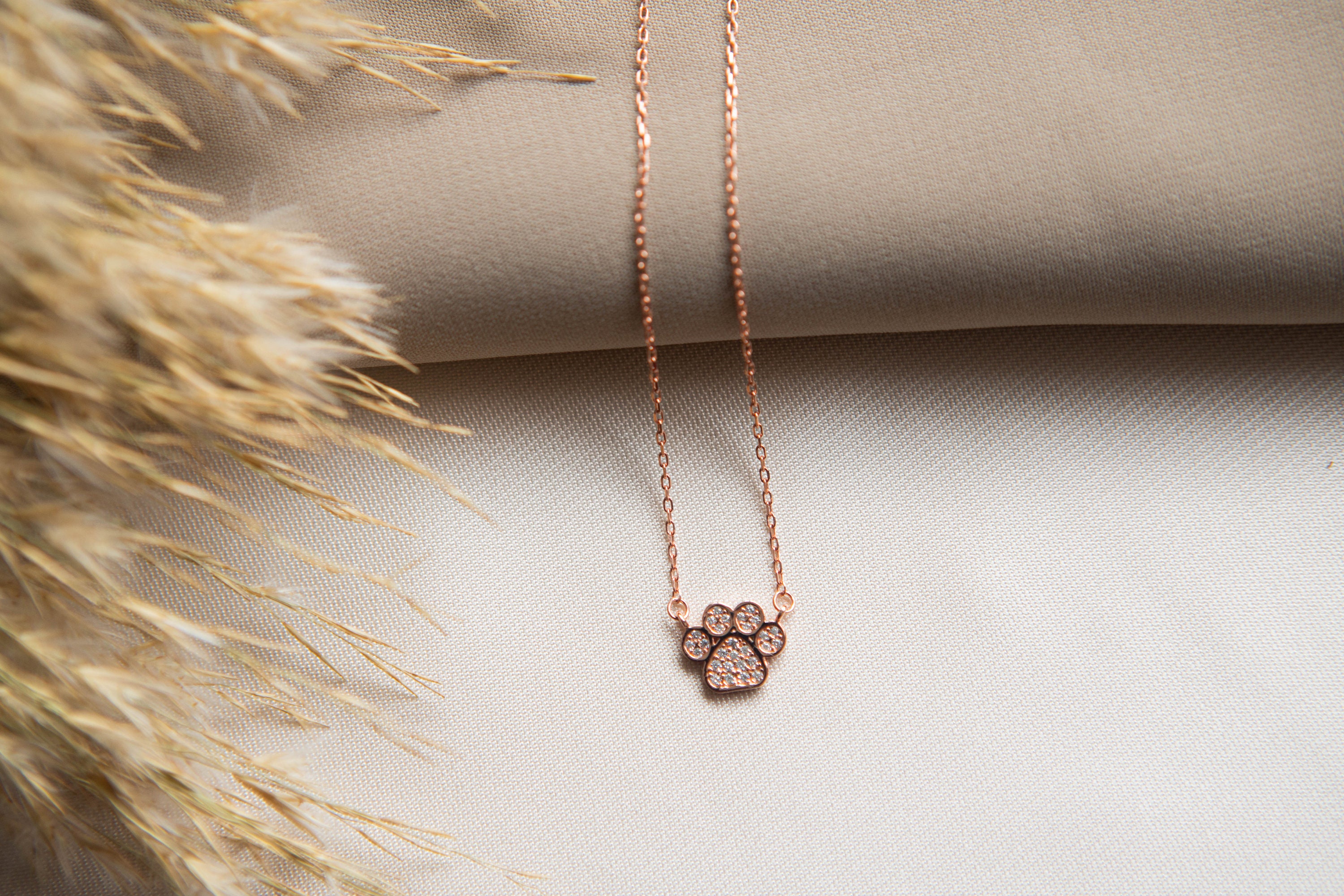 Gold Tiny Diamond Cat paw Necklace diamond cat paw Etsy