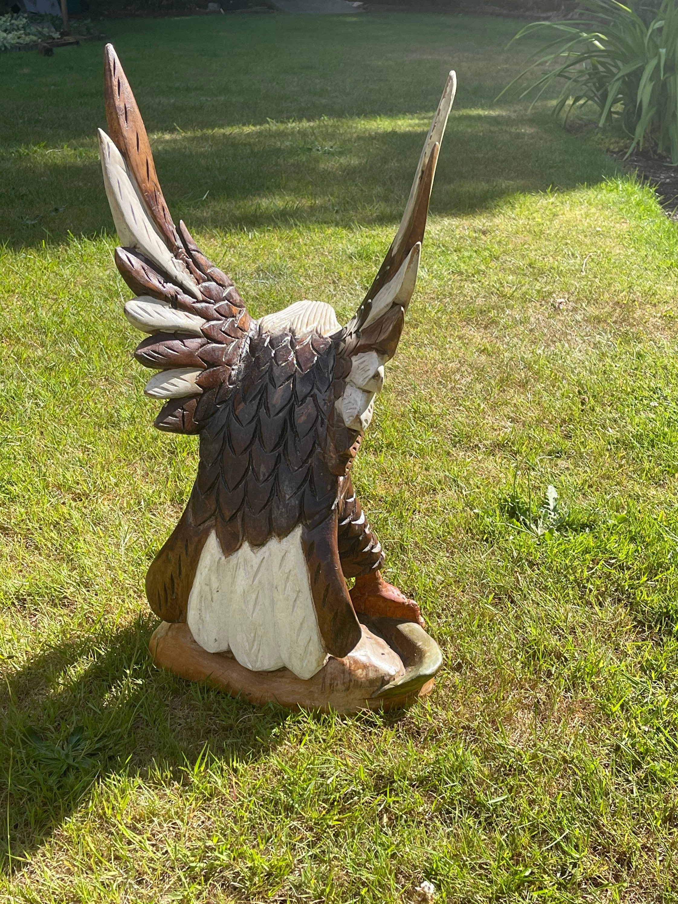 Amazing Hand Made Bald Eagle Eating Snake Made From Cedar Material