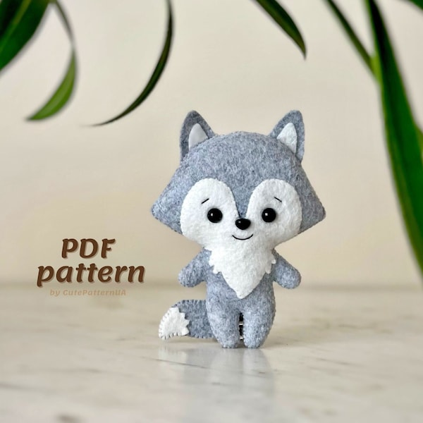 Wolf sewing pattern felt PDF and SVG file, woodland animal toy plush template, DIY sewing projects baby crib mobile forest animal doll