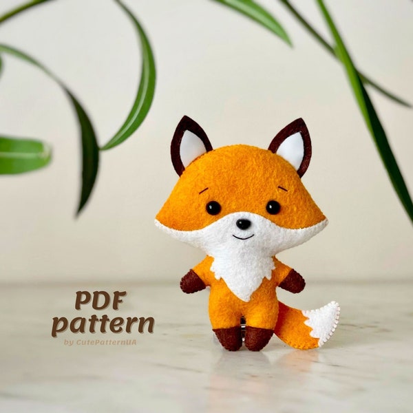 Fox sewing pattern PDF and SVG, felt woodland animals plush toy sewing tutorial, diy crafts projects fox doll pattern, stuffed fox template