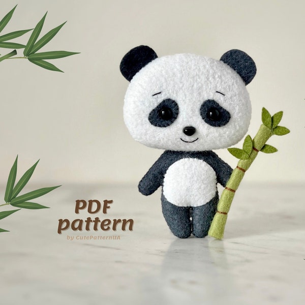 Panda sewing pattern felt PDF and SVG file, woodland animals digital download, toys made from felt, diy baby mobile toy easy sewing projects