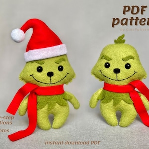 Mr. Green Christmas monster felt toy sewing PDF and SVG pattern, Christmas ornament, DIY Christmas decorations felt, baby crib mobile toy