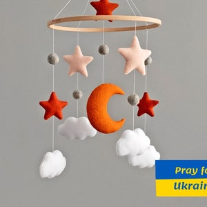 Baby mobile sewing pattern PDF, SVG, DIY felt ornament moon, clouds, stars, sewing tutorial, neutral baby crib pattern