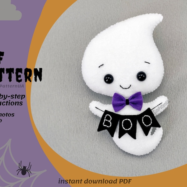 Ghost sewing pattern PDF, Halloween ornament cute ghost SVG, diy halloween decor, easy sew for beginners, diy craft toys ghost felt template