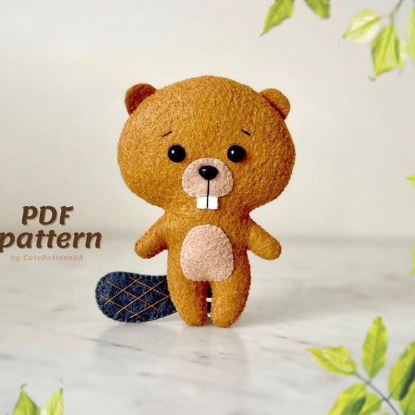 Cute felt beaver sewing pattern PDF SVG, woodland animal toy sewing tutorial, beaver ornament, make your own plush, diy crafts for gifts