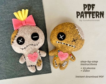 Voodoo doll sewing pattern PDF/ SVG, Halloween creepy doll, DIY felt ornaments, hand sew Halloween, voodoo plush toy, art design doll