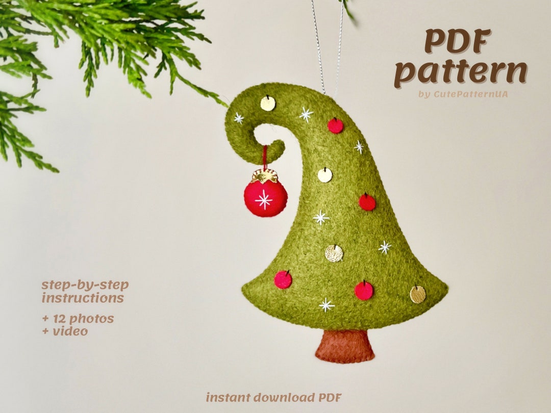 Sewing Pattern Felt Christmas Tree Decor, PDF, SVG Template, Christmas