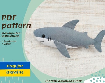 Shark sewing pattern felt, DIY shark ornament, ocean animal pattern, easy sewing pattern sea creatures, marine life pattern PDF and SVG