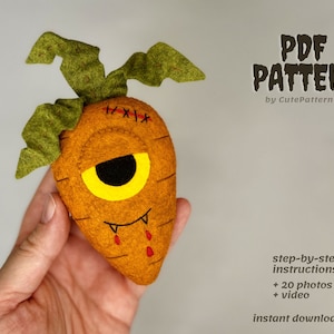 Zombie carrot felt sewing pattern PDF/SVG Halloween ornaments, vegetable plush toy, diy Halloween crafts, easy sewing projects