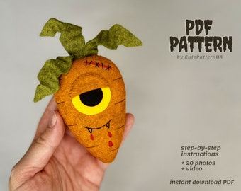Zombie carrot felt sewing pattern PDF/SVG Halloween ornaments, vegetable plush toy, diy Halloween crafts, easy sewing projects