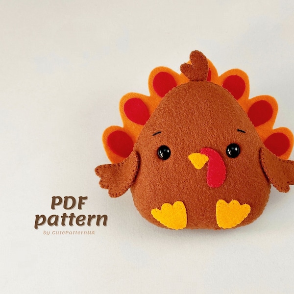 Turkey pattern PDF SVG felt, Thanksgiving decor easy sewing pattern, turkey toy sewing, cute farm animals, DIY turkey ornament, autumn decor