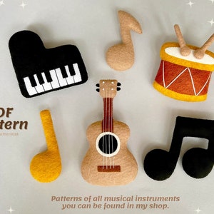 Piano sewing pattern PDF and SVG, musical instruments felt ornaments, baby mobile music, easy sewing projects, hand sewn stuffed toy piano image 5