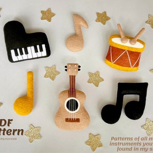 Piano sewing pattern PDF and SVG, musical instruments felt ornaments, baby mobile music, easy sewing projects, hand sewn stuffed toy piano image 7